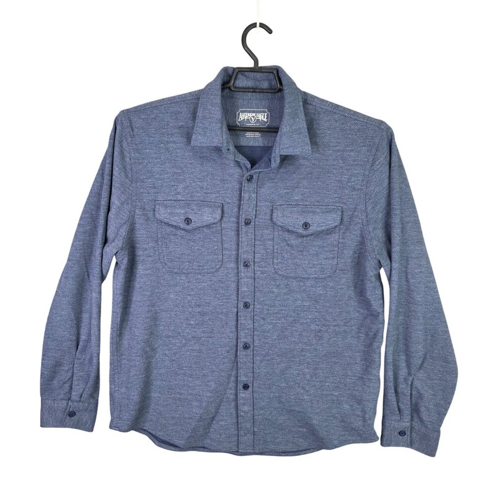 Mens American Eagle Blue Shacket Jacket Long Sleeve Button-Up Cotton Blend L